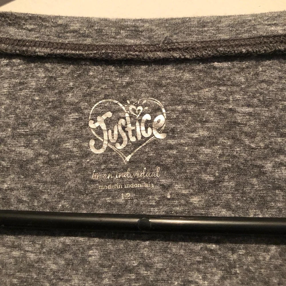 Justice Girls Gray Sweatshirt Rhinestone Shoulders Size 12